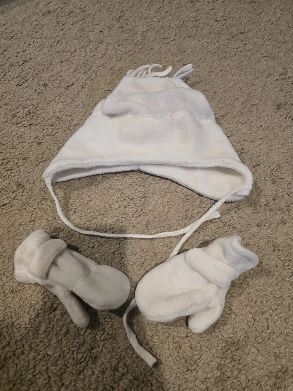Cream Baby Hat with Matching Mittens